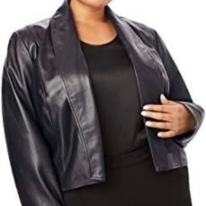 Plus Size Black Leather Bolero Shawl Jacket